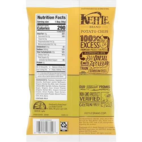 Image of Kettle Brand Potato Chips, White Cheddar Kettle Chips, Snack Bag, 2 Oz (Pack of 6)