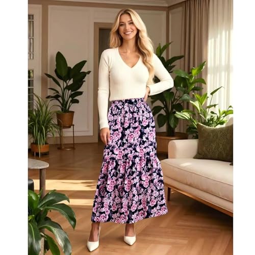 Maxi Skirts for Women with Pockets Long Midi Length Casual Skirt for Holiday
