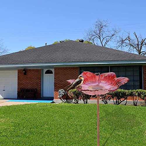 Mumtop Bird Baths For Outdoors Glass Bird Bath Bowl Outdoor Bird Feeder Flower Pattern With Metal Stake For Garden, Yard And Lawn Decor (Red) #TOP6