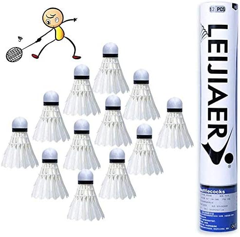 Badminton Shuttlecocks 12 Pcs, White Fast Feather Shuttlecocks Balls with Stability & Durability, High Speed Feather Badminton Shuttle Idea for Indoor Outdoor Game