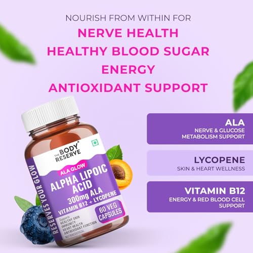 Image of The Body Reserve Alpha Lipoic Acid 300mg with Lycopene & Vitamin B12 | Nerve Health, Energy, Antioxidant & Healthy Blood Sugar Support | Vegan, Non-GMO, 60 Tablets