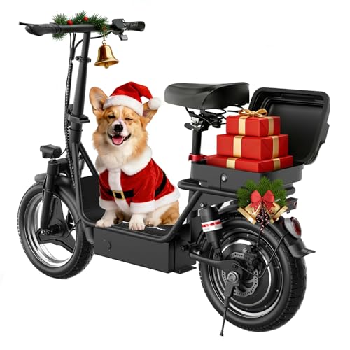 Image of Electric Scooter Adults, 1000W Peak Motor, 35 Miles of Range Scooter with Seat, 25MPH Top Speed, Foldable Escooter with Rear Box for Pets and Cargo, Dual Suspension for Commuting