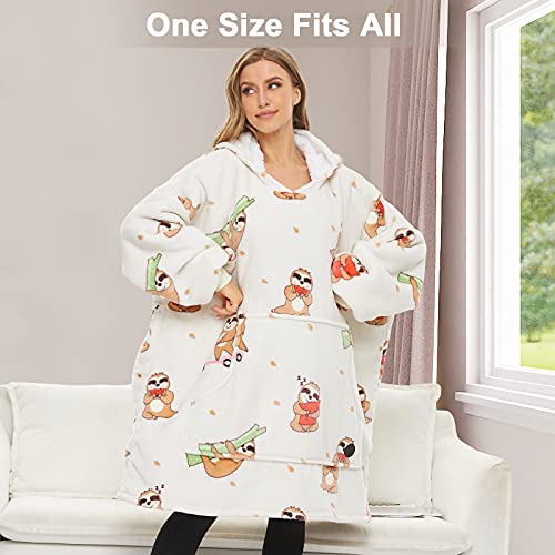 THREE POODLE Wearable Blanket Hoodie for Women, Oversized Sherpa Sweatshirt Blanket for Adults Men, Cozy Sloth Hooded Blankets, Gifts for Teen Girls Women Mom Sister