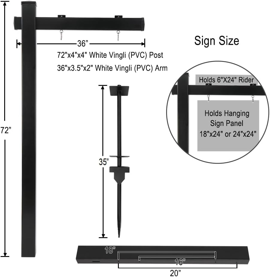 VINGLI Vinyl PVC Real Estate Sign Post, 6' Tall Yard Post for Sale Open House and Home, Black (Two Pack)