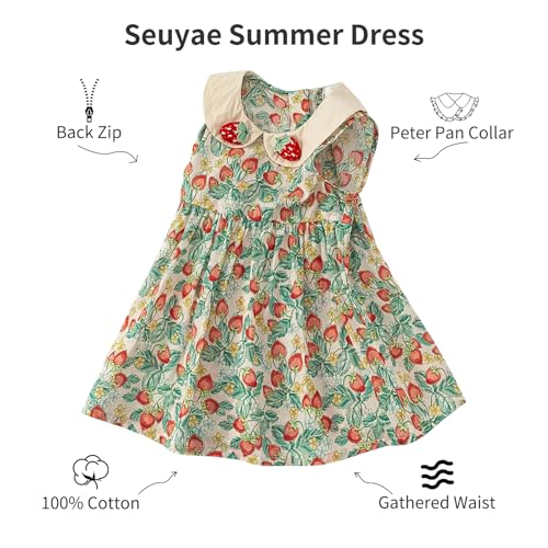 Girl Sleeveless Cotton Dress Strawberry Print Summer Vintage Dress3
