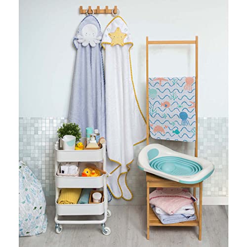 ClevaMama Bamboo Apron Baby Bath Towel with Hood for Newborn, Babies and Toddlers in Ultra Soft Bamboo, Absorbent, for Boys and Girls 0-4 Years - Blue, 98x98 cm - Image 5