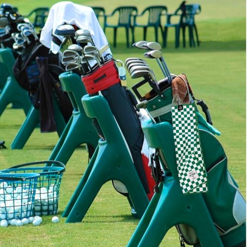 Against The Grain Microfiber Golf Towel with Clip - (12\"x20\") Green & White Checkered Design Golf Club Towel, Golf Towels for Golf Bags for Men & Women