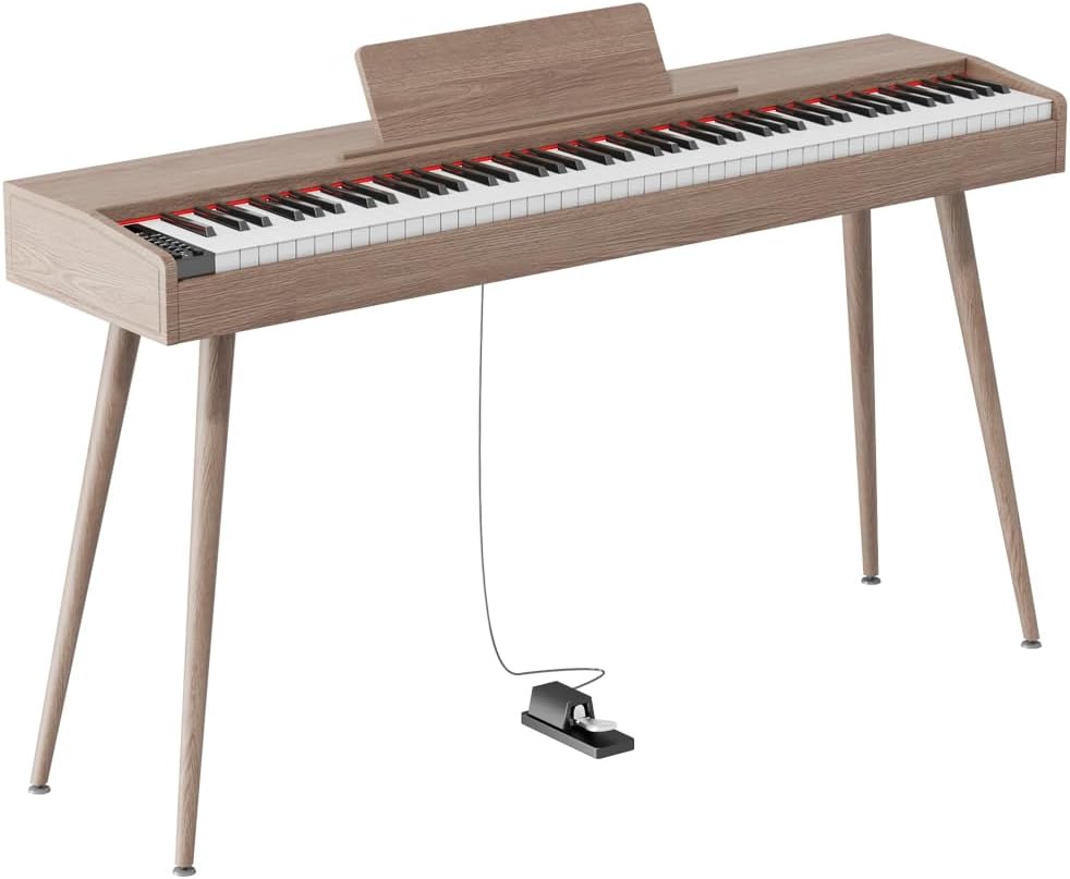 digital Piano 88 Key Semi Weighted Keyboard,Full-size Electric Piano for Beginners,with Sheet Music Stand,Pedal,Power Adapter,Headphone Mode,USB-MIDI (Gray)