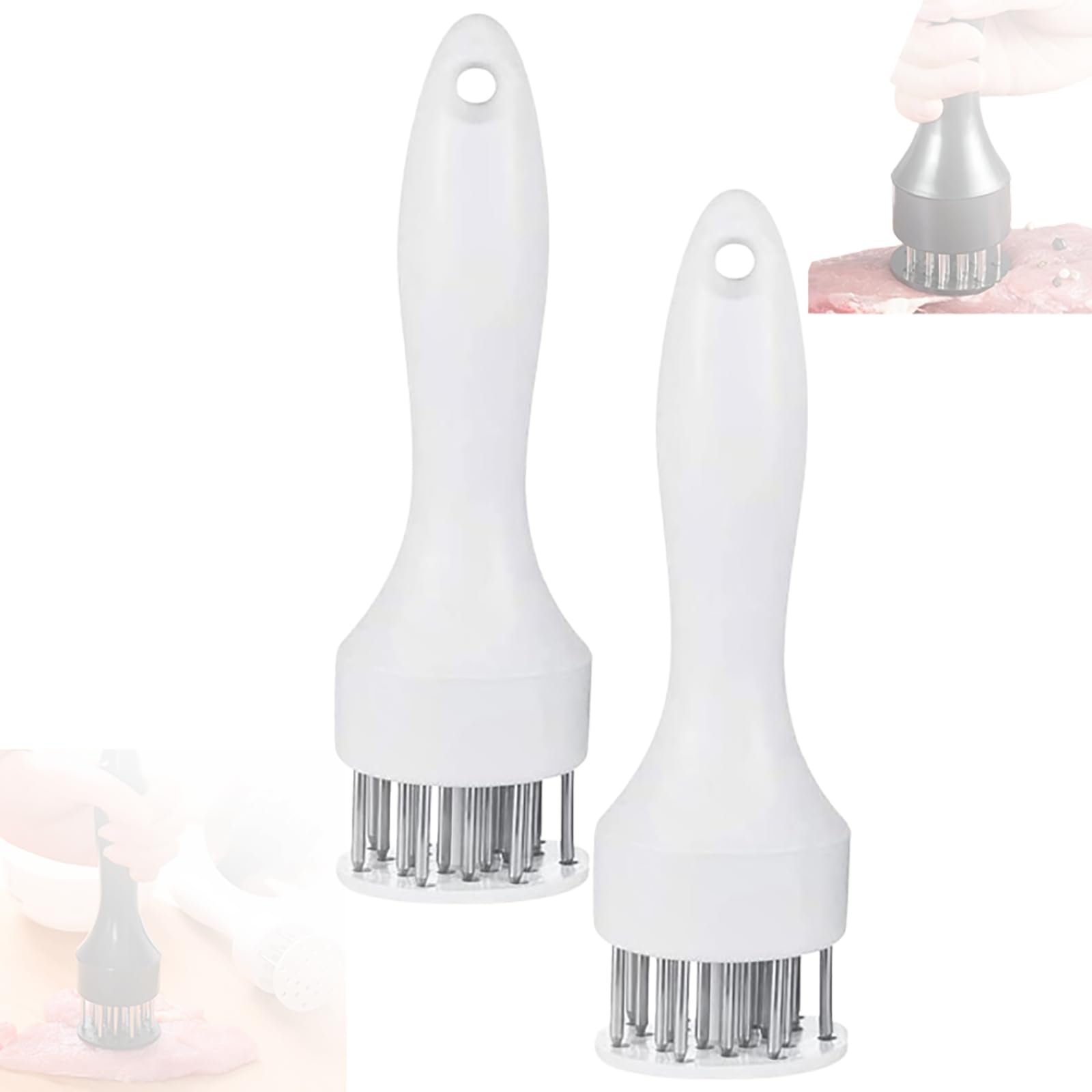 Meat Tenderizer Tool, Stainless Steel Meat Pounder Tools Meat Tenderizer Tool with Ultra Sharp Stainless Steel 21 Sharp Needle Blades for Tenderizing and Cooking Kitchen Gadgets (White, 2pcs)