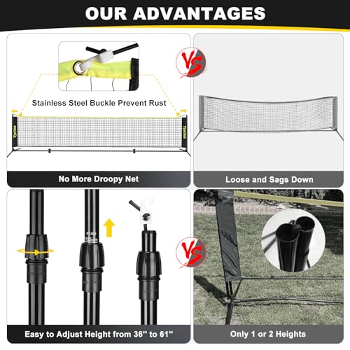 image for Portable Pickleball Badminton Net Set, TYRSEN 17FT Adjustable Heights 