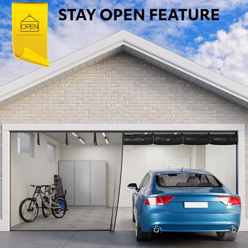 Image of AUGO Garage Door Screen Magnetic Closure - Garage Screen Doors for 2 Car Garage Pull Down - Magnetic Screen Door Mesh - Heavy Duty Weighted Bottom - Pet & Kid Friendly - Keep Open Feature - 16' x 7'