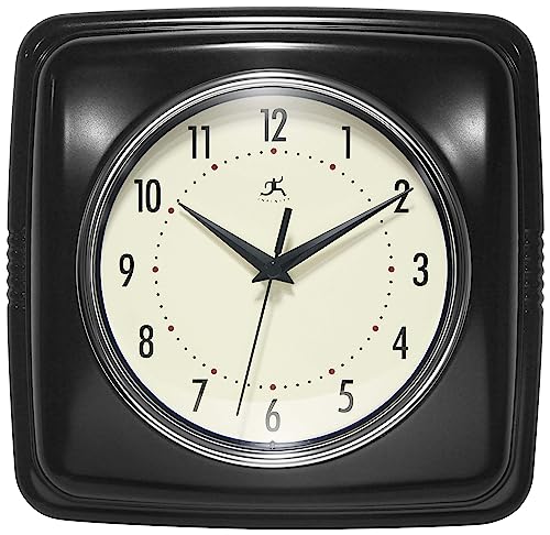 Infinity Instruments レトロ壁掛け時計 - 9インチスクエアクロック - サイレントでカチカチ音を立てない ミッドセンチュリー モダン - キッチン時計 オフィスクロック ダイナー 壁掛け時計 - ヴィンテージ壁掛け時計 装飾 - ブラ