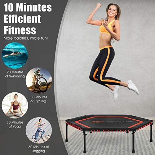 COSTWAY 50" Fitness Trampoline, Exercise Jumping Rebounder with Safety Pads & Bungee Cords, Indoor Outdoor Aerobic Workout Trampolines for Kids Adults