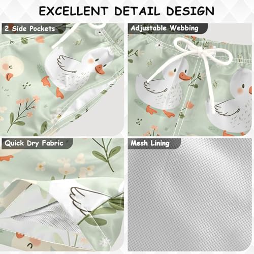 OREZI Boys Swim Shorts Cartoon Cute Ducks Floral Green Bathing Suit for Kids3