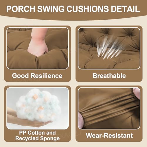 Image of Waterproof Outdoor Swing Cushions 2-3 Seater Replacement Thicken 5 inch Porch Swing Cushions 48 inch Bench Swing Cushion with Backres and Ties for Outdoor Furniture Patio Backyard Porch(Coffee)