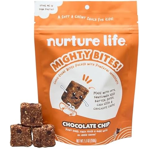 Nurture Life Mighty Bites, Chocolate Chip, Healthy Oatmeal Bite Size Snacks for Kids & Toddlers, High Protein Organic Snacks for Children, Plant-Based High Fiber Snacks, Low Sugar, 1 Pack, 15 Pieces Cover