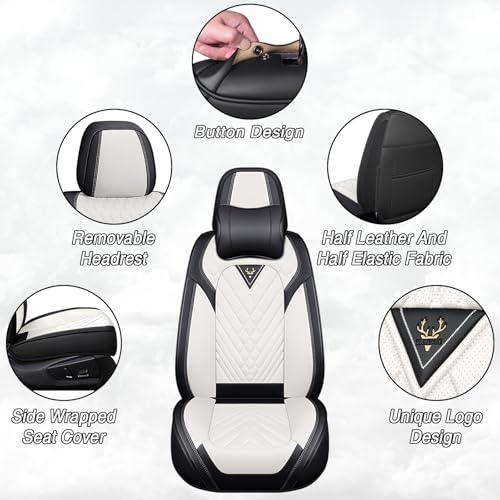 Image of Car Seat Covers for Chevrolet Equinox 2005-2026, Premium Nappa Leather Waterproof & Anti-Slip, Full Coverage Customized fit Chevrolet Equinox Seat Covers Front Set (2 Seats Luxury,Black-White)