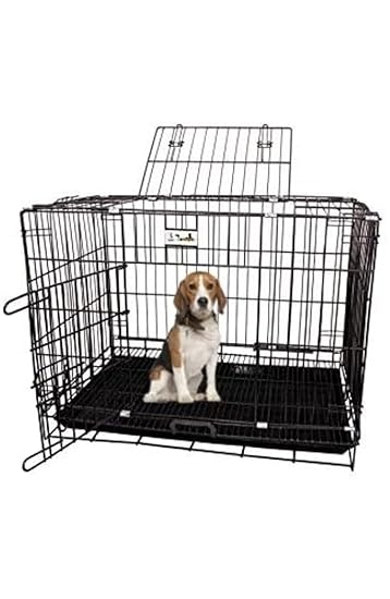 Double Door Folding Metal cage with Removable Tray and paw Protector for Dogs,Cats and Rabbits 30 inch - Central Fish Aquarium (Black)