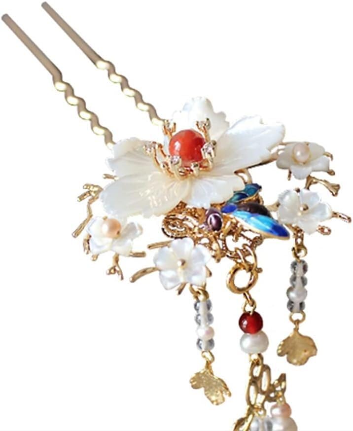 Braut Haarnadeln, Hanfu Haarstäbchen, handgemachte Haarnadel und Fransen Haarnadel Hanfu Kopfschmuck Biene Blauer Kopfschmuck
