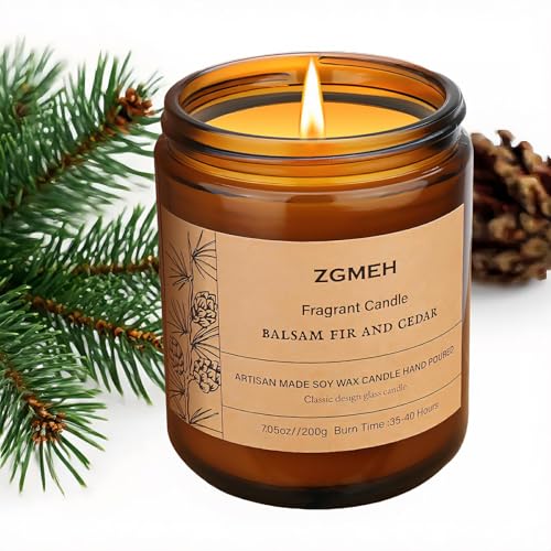 ZGMEH Scented Candle,7.05 oz Balsam & Cedar Home Scented - 100% Natural Soy Wax Candle,1 Cotton...