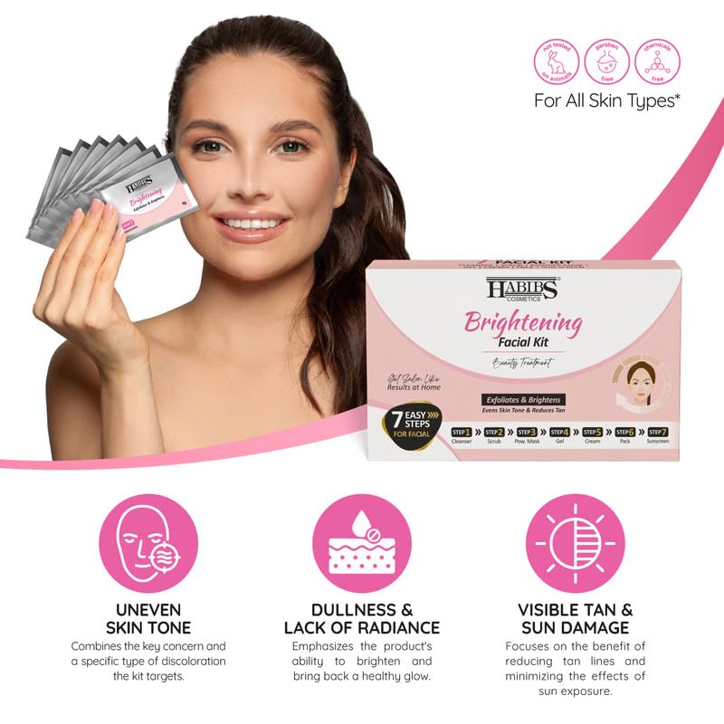Image of Habibs Brightening Facial kit Beauty Treatment exfoliates & Brightens even skin tone & reduces tan 7 Easy Step