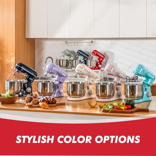 Image of Kitchen in the Box Stand Mixer, 3.5 QT Small Kitchen Electric Stand Mixers, 10-Speed Portable Lightweight Dough Mixer for Daily Use with Egg Whisk, Dough Hook, Beater (Red)