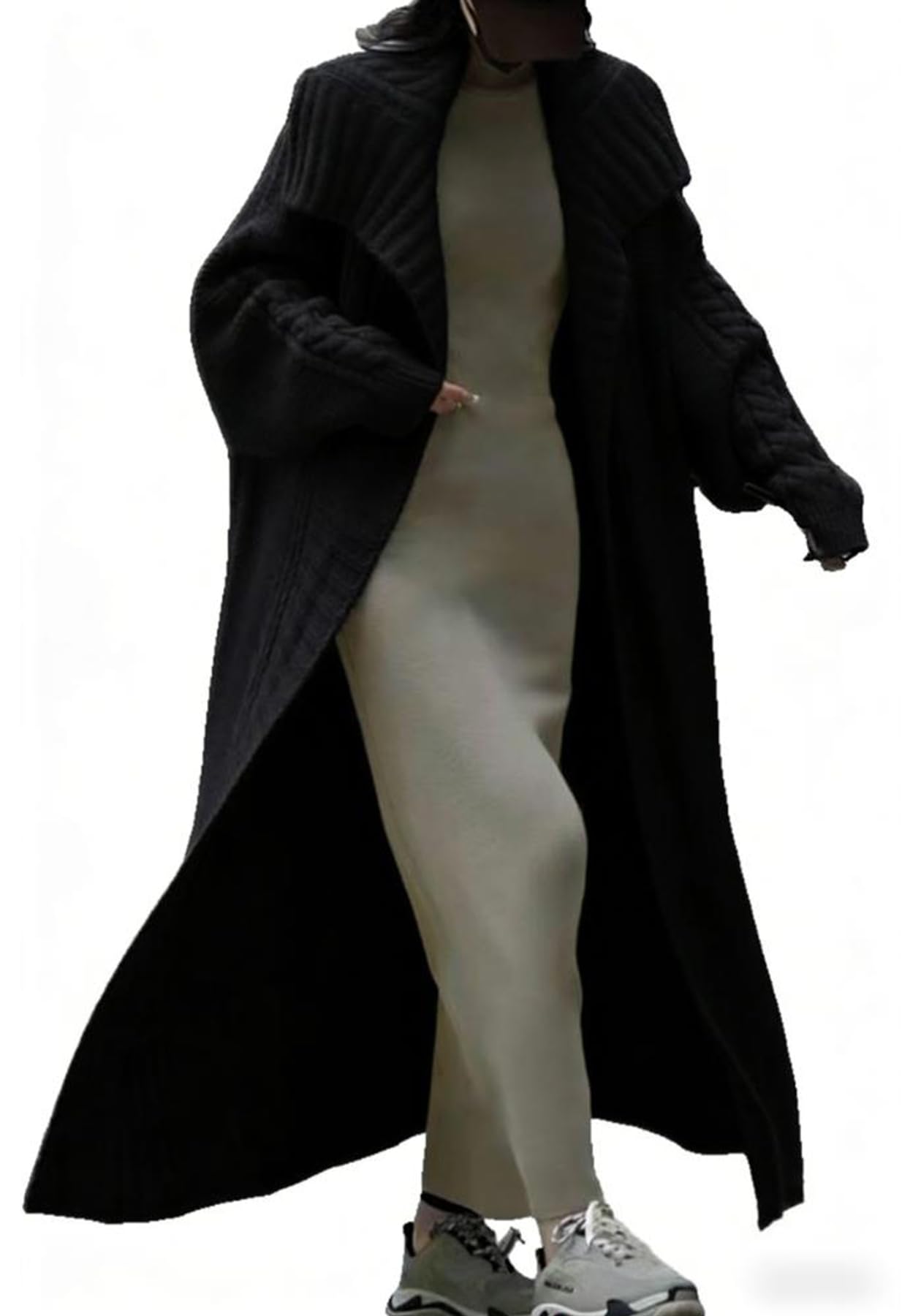 Womens Cable Knit Long Cardigan Long Sleeve Open Front Lapel Shawl Collar Chunky Oversized Duster Sweaters Coat