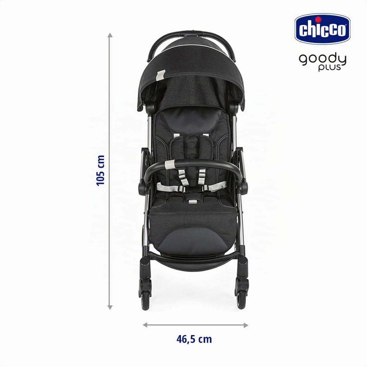 Chicco, Goody Plus Graphite, Poussette 0 Mois-4 Ans, avec Fermeture Automatique et Compacte, Capote Extensible avec Traitement UV50+ Anti-Pluie, Dossier Inclinable et Réglable en 3 Positions