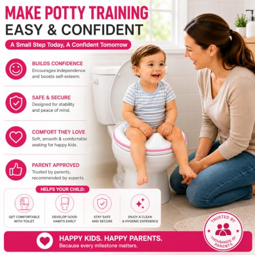 Image of Zollyss Potty Seat for Kids 2-5 Years, Portable Baby Toilet Seat Cover with Splash Guard, Non-Slip Toddler Potty Training Seat for Boys & Girls, Fits Round & Oval Western Toilets, Pink