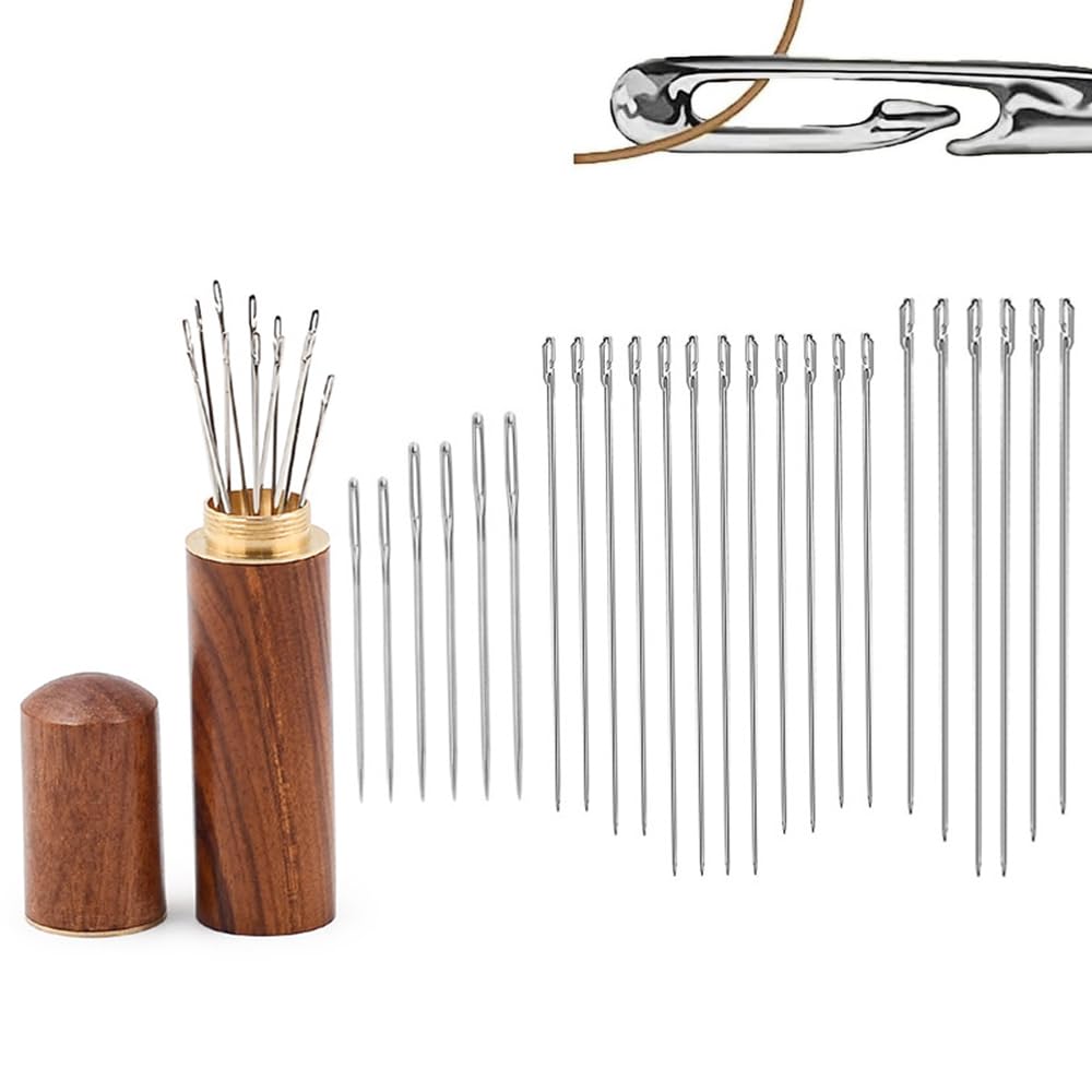HEXATIZO Sewing Needles Set, 24 Pieces, Easy to Thread, Large Needle Holes, Flower Pear Wood Storage Tube Included, Leather Craft Needles, Hand Sewing Needles, Sewing Needles, For Home Use, Crafts