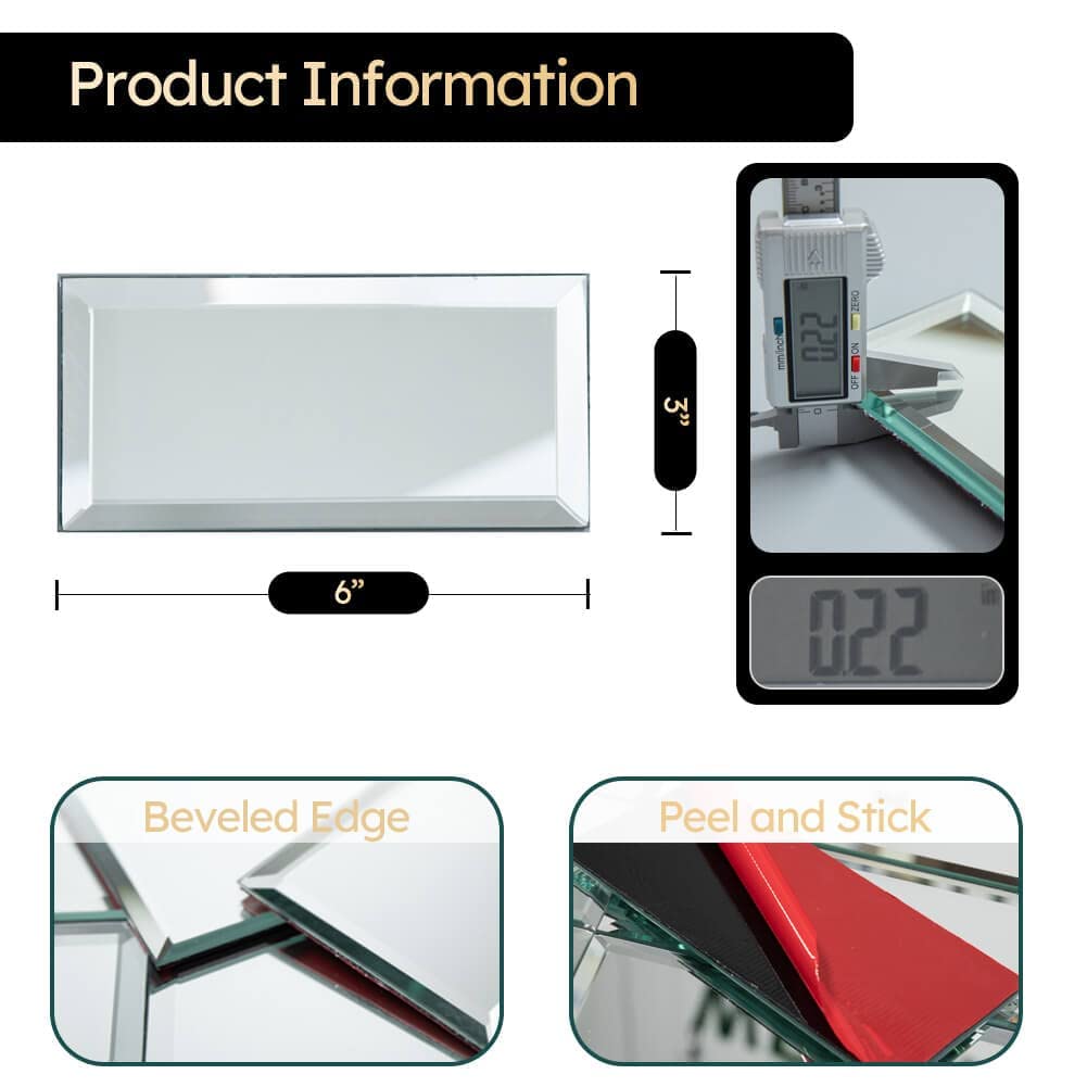 Diflart Peel and Stick Mirror Subway Tile Silver 3 x 6 Inch Self Adhesive Backsplash for Kitchen Bathroom Pack of 40 Pcs