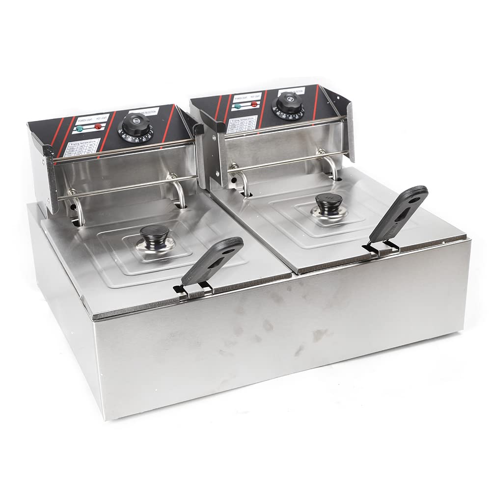 Friteuse Electrique Professionnelle 11 Litres, Friteuse Électrique à Double Réservoir avec Panier à Friture, Couvercle, Chauffage Rapide à des fins commerciales