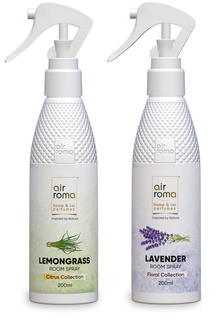 AIR-ROMA Lemon Grass & Lavender Air Fresheners Sprays, For Home, Office & Bathrooms, Long-lasting Odor Eliminator, Pack of 2 (200 ml each)