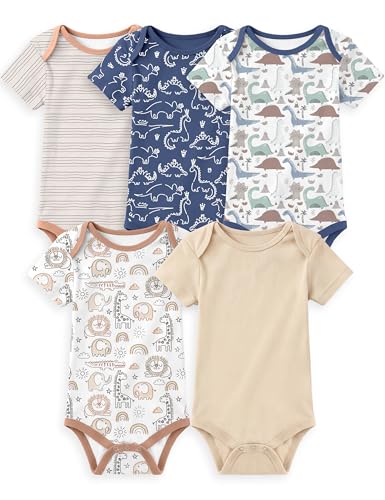 Image of Yoofoss Baby Bodysuits 100% Organic Cotton Baby Short Sleeve Baby Boys Girls Clothes Soft Newborn Infant Romper,5 Pack,12 Month