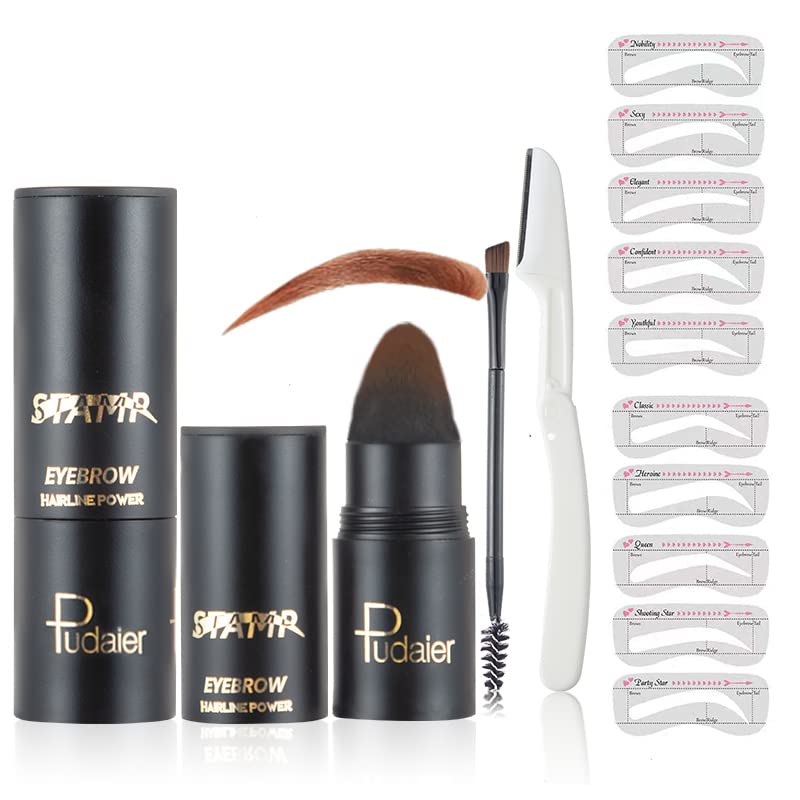Marine Forest Eyebrow Stamp Stencil Kit, One Step Brow Makeup Eyebrow Stamp and Shaping Kit for Perfect Brows, Waterproof and Long Lasting (Reddish Brown)