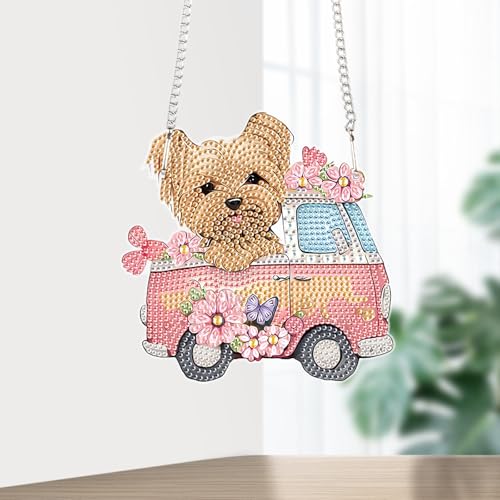 Image of AiYuanzsh Yorkshire Terrier Dog Diamond Art Hanging Kit for Adults, Special Shaped Crystal DIY Acrylic Diamond Painting Sun Catcher, Window Pendant Craft Home Decor Gift for Dog Lovers