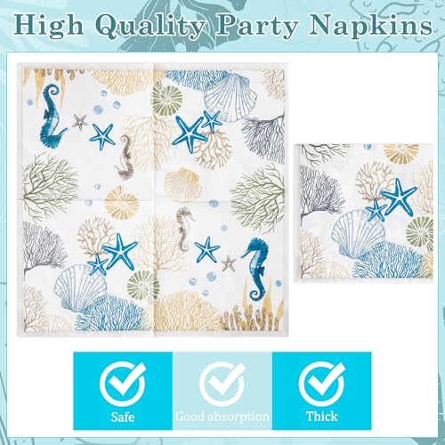 G1Ngtar G1-OCEAN TABLEWARE 96P 96Pcs Ocean Seashell Party Plates Supplies - Coastal Beach Party Tableware Decorations Starfish Coral Disposable Paper Plates Napkins Forks thumb #3
