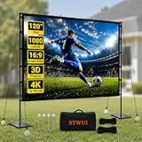 STWUI Outdoor Projector Screen with Stand - 120 Inch Portable Projector Screen Indoor and Outdoor Projector Screens 16:9 4K HD Wrinkle Free Lightweight Movie Screen with Carry Bag,Enioy Movie Nights