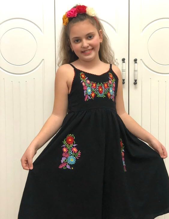HIHA Toddler Little Girls Mexican Embroidered Dress Black 8-9 Years image 3 of 7 B0F1SG8QX4