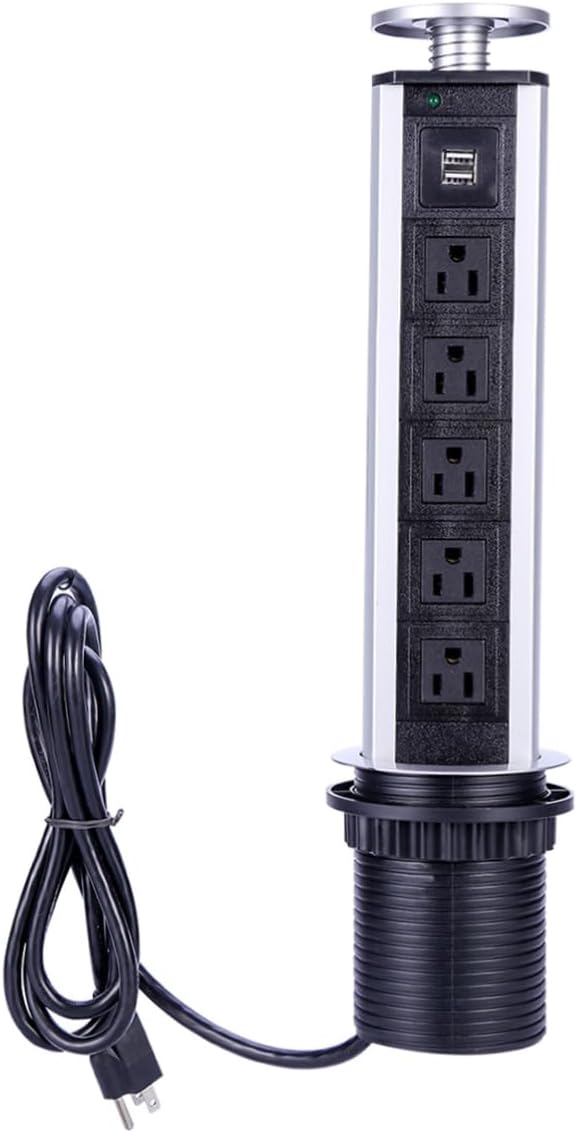 DOITOOL Pull Up Power Outlet USB Ports Tabletop Electrical Socket for Kitchen Countertop 5 US Plugs for Home Office Compact Design Easy Access