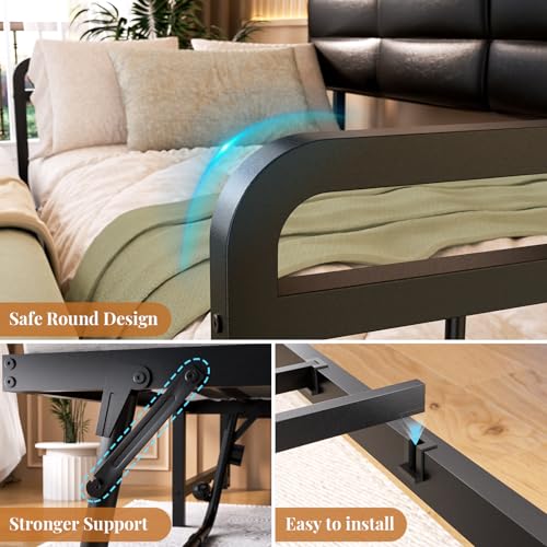 Homieasy Twin Daybed with Trundle, Upholstered Headboard & Charging Station, Sofa Bed with Pop-up Trundle Bed for Living Room, Bedroom, Guest Room - Black - Thumbnail 7