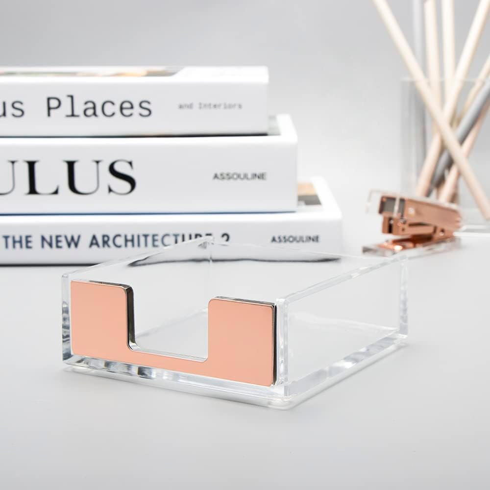 Sticky Note Holder Rose Gold Memo Pad Holder 3x3 Post it Notes Dispenser