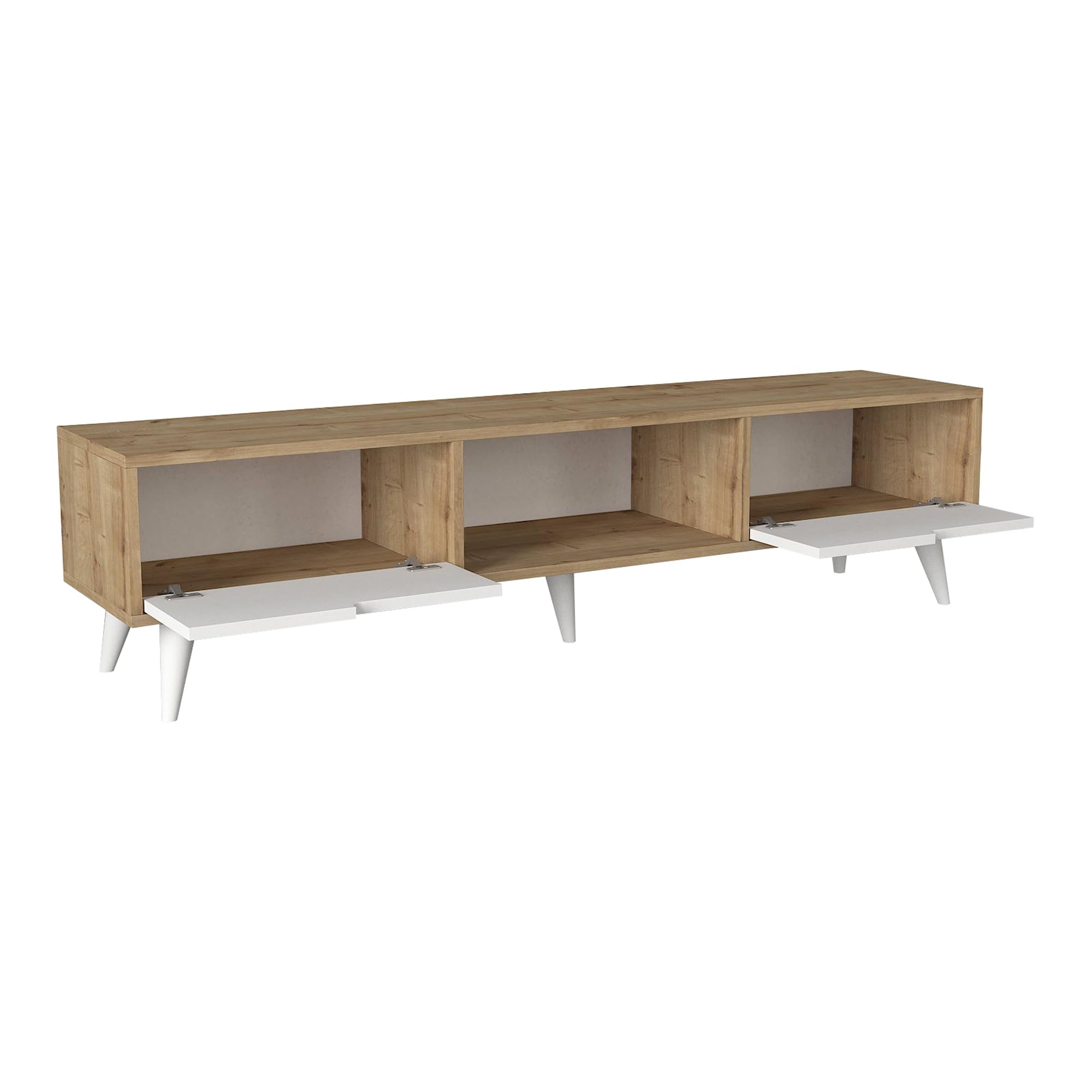 [en.casa] Mobile Porta TV con 2 Ante a Ribalta e Vano Centrale Aperto Tavolo Basso 2 Scomparti Chiusi Stand Multimediale per Soggiorno Salotto 160 x 35 x 40 cm - Effetto Rovere/Bianco