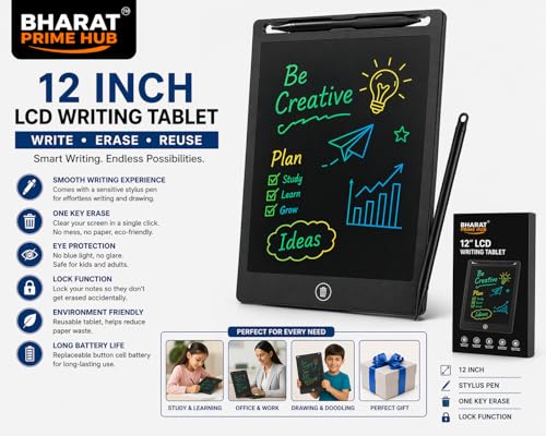 Image of 12 Inch LCD Writing Tablet | Digital Drawing Pad for Kids & Adults | Erasable E-Writer Board with Stylus | Paperless Writing Tablet (Color as per Availability)