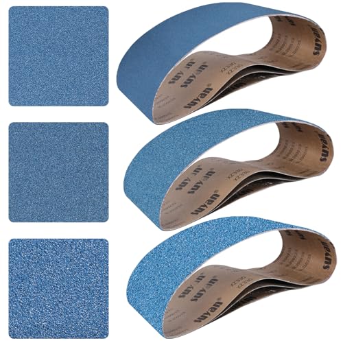 Aolabela 6x48 Inch Sanding Belts 9 Pcs 3 Grits Sizes (3 Each of 80/120/150 Grits) Heavy Duty Belt Sander Zirconia Belt Sander Paper for Wood Metal Stainless Steel Cars and Furniture