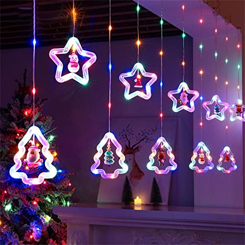 ZHANGMIN Weihnachtsfensterlicht Bunte LED-Vorhang-Lichterkette, Batteriebetriebene Lichterketten 8 Modi, Wasserdicht, Fernbedienung, for Weihnachtsdekoration (Color : A) Cover