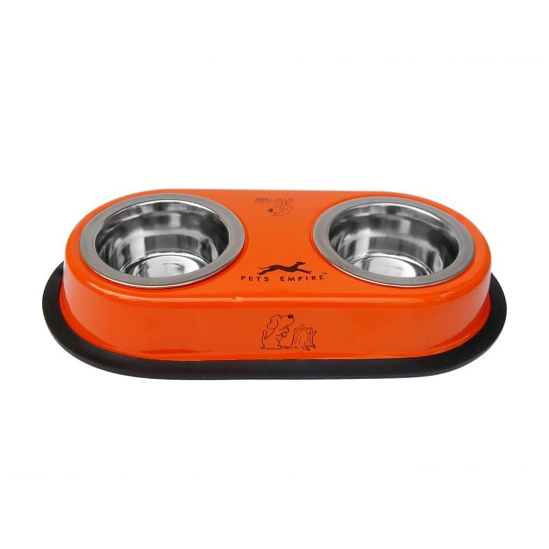 Pets Empire Dog & Cat Bowl | Bowls for Cat, Dog, Kitten | Feeder Double Diner Stainless Steel | Cat Feeding Bowl | Pet Anti Slip Mat | 2 X 200ml Orange-image-21