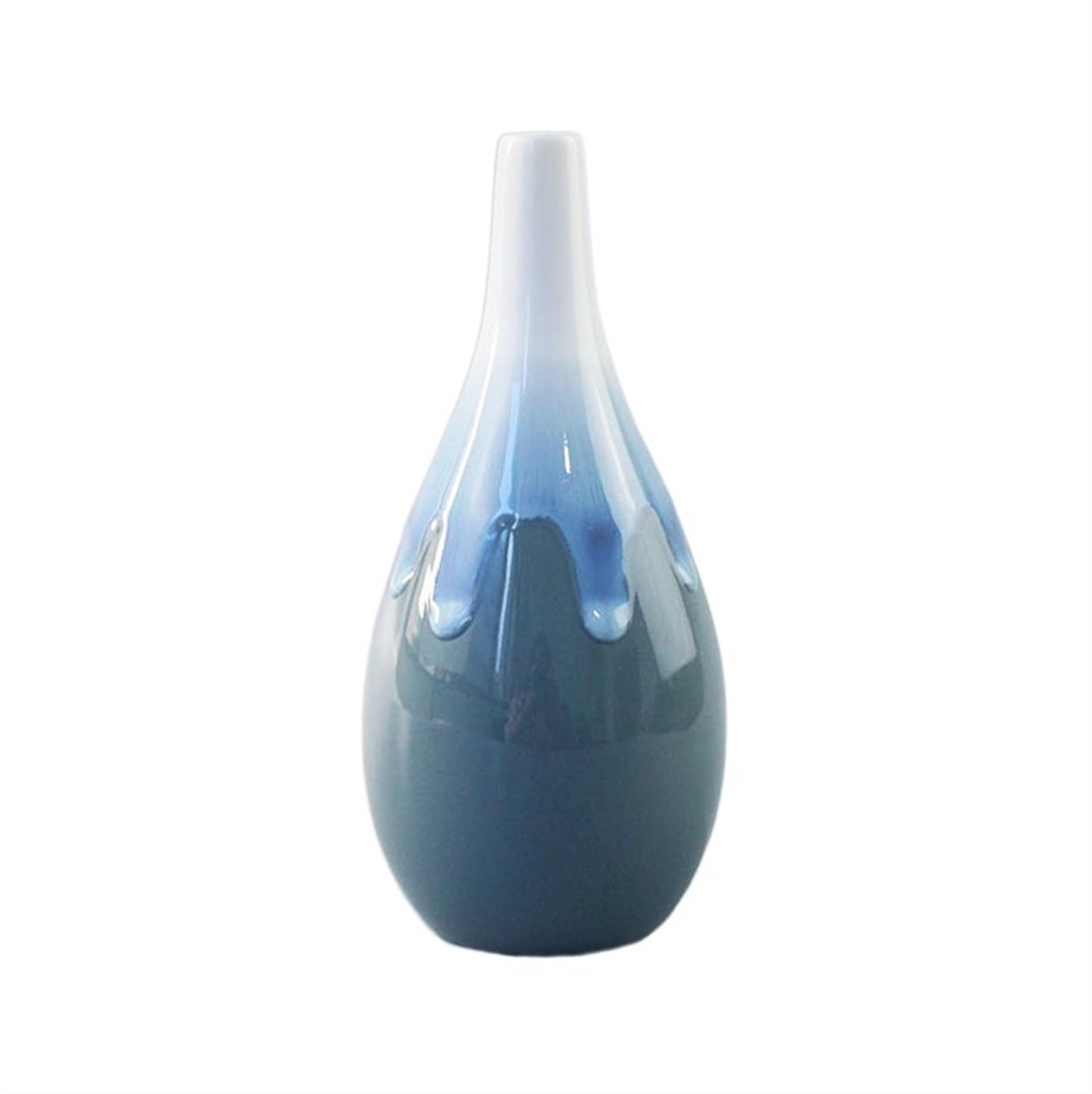 Vase de fleurs hydroponiques en céramique bleue artisanale au dégradé de couleurs unique