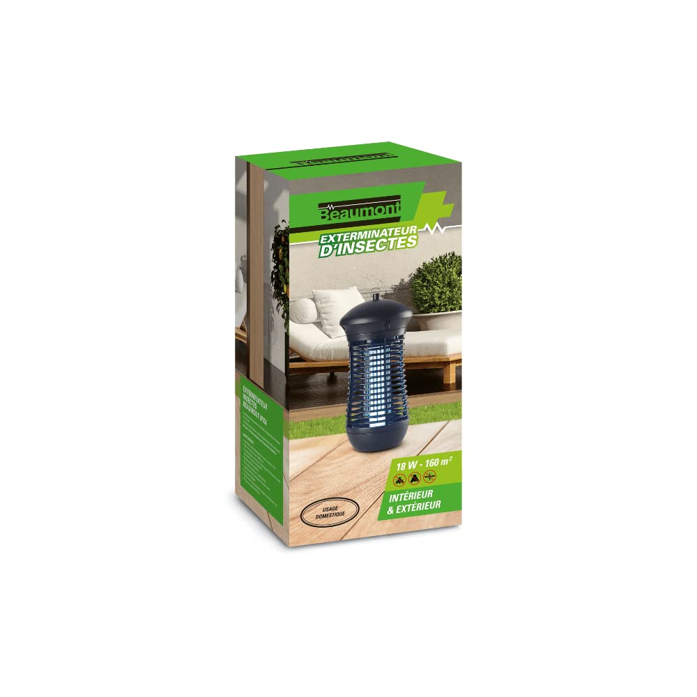 BEAUMONT - Lampe UV Anti-moustiques Mouches et Insectes Volants - Destructeur/Exterminateur Électrique sans Produit Chimique - Résiste à la Pluie - 18 W Couverture 160 m² - Piège Puissant et Efficace