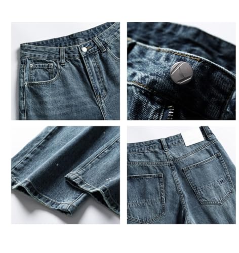 Pants Trousers Denim Niche Design Splashed Blue High Street Jeans Versatile Straight Leg Wide Casual Long for Men2